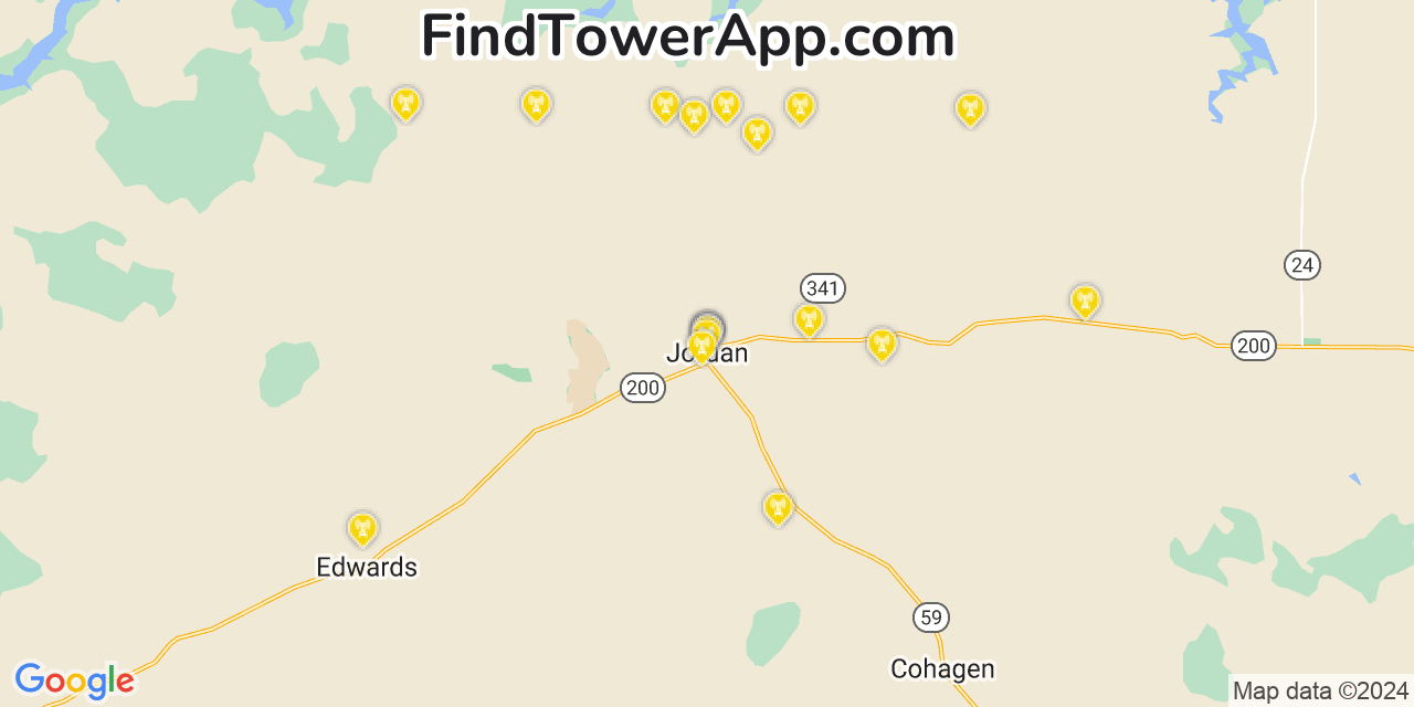 AT&T 4G/5G cell tower coverage map Jordan, Montana