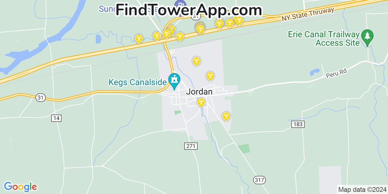 Verizon 4G/5G cell tower coverage map Jordan, New York