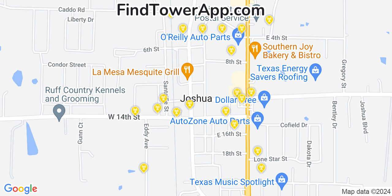 AT&T 4G/5G cell tower coverage map Joshua, Texas