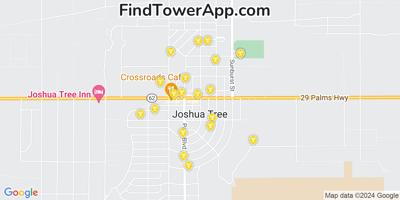 Verizon 4G/5G cell tower coverage map Joshua Tree, California