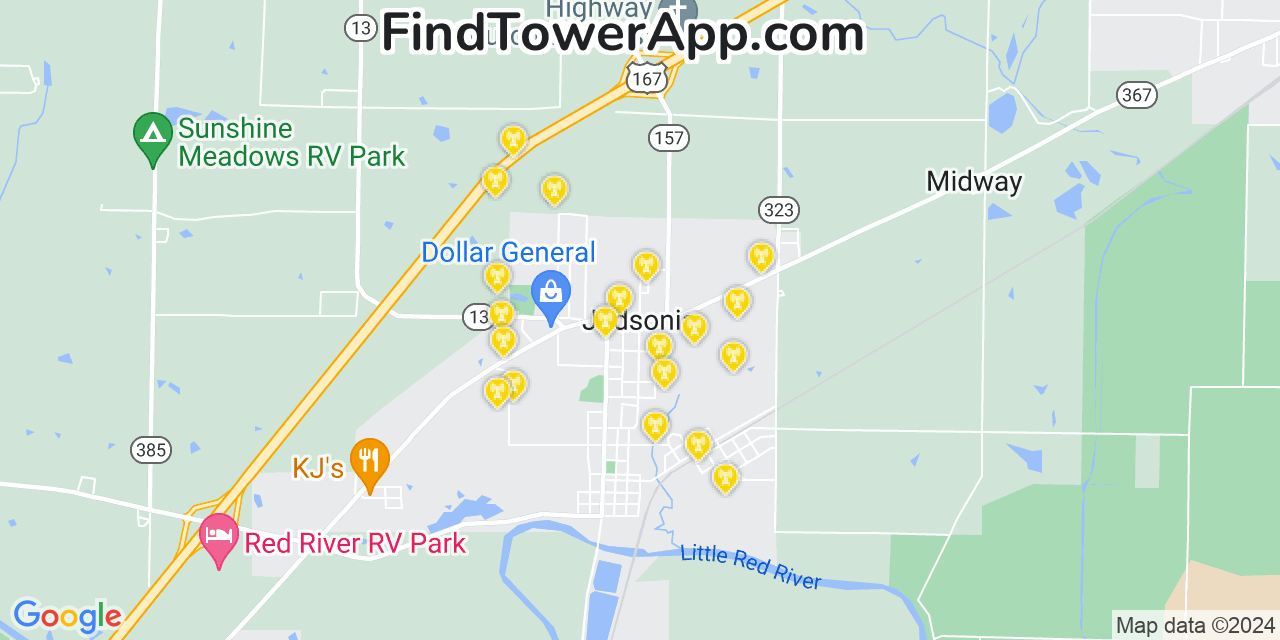 AT&T 4G/5G cell tower coverage map Judsonia, Arkansas