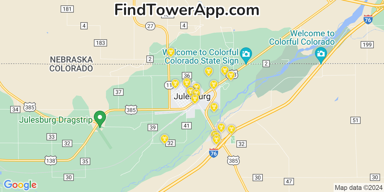 AT&T 4G/5G cell tower coverage map Julesburg, Colorado
