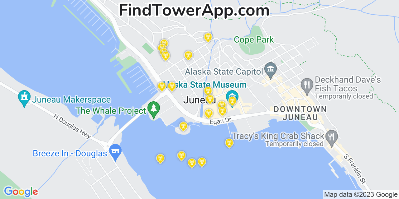 AT&T 4G/5G cell tower coverage map Juneau, Alaska