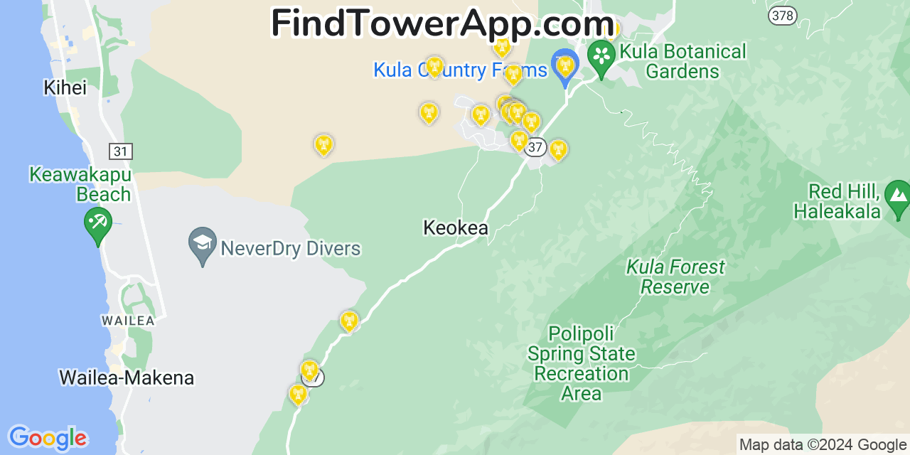 AT&T 4G/5G cell tower coverage map Kēōkea, Hawaii