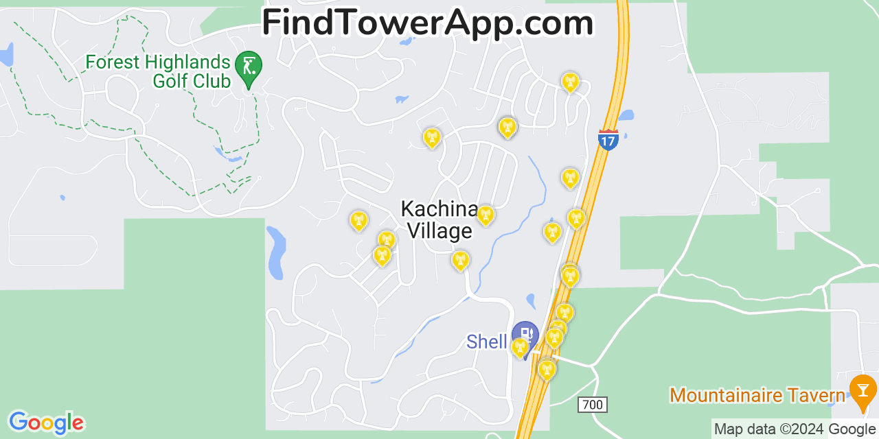 AT&T 4G/5G cell tower coverage map Kachina Village, Arizona