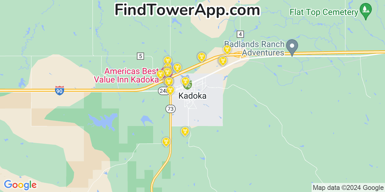 AT&T 4G/5G cell tower coverage map Kadoka, South Dakota