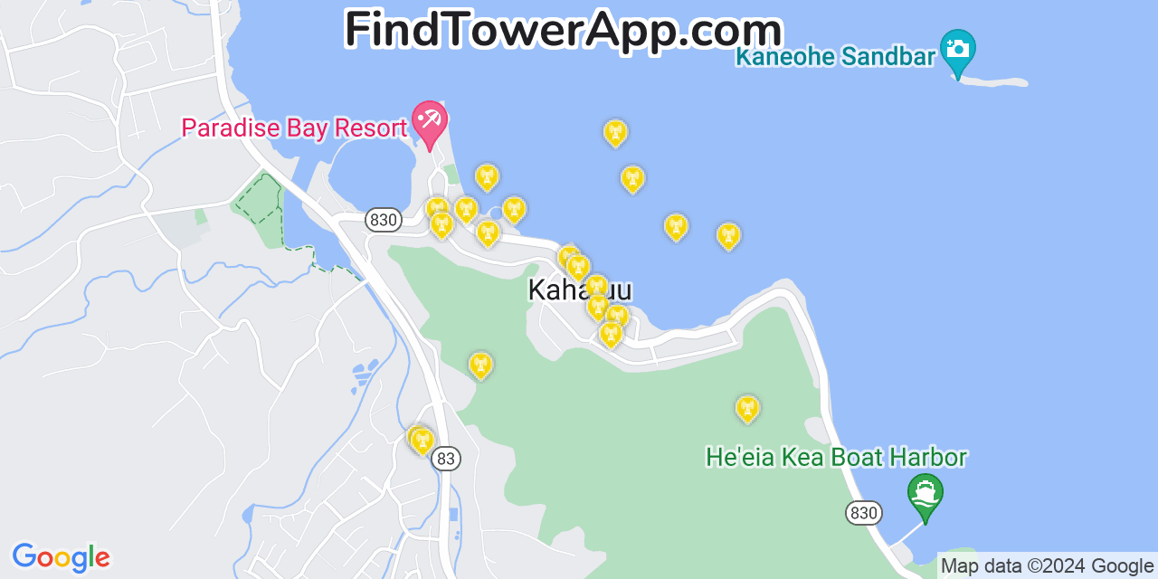 AT&T 4G/5G cell tower coverage map Kahalu‘u, Hawaii