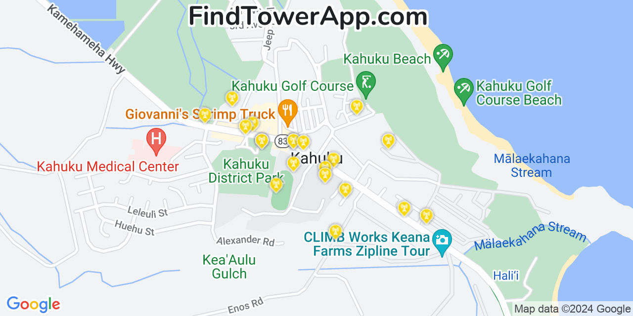 Verizon 4G/5G cell tower coverage map Kahuku, Hawaii