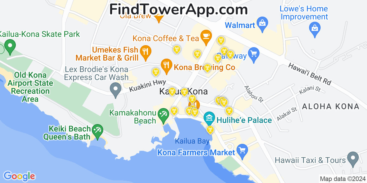 AT&T 4G/5G cell tower coverage map Kailua Kona, Hawaii