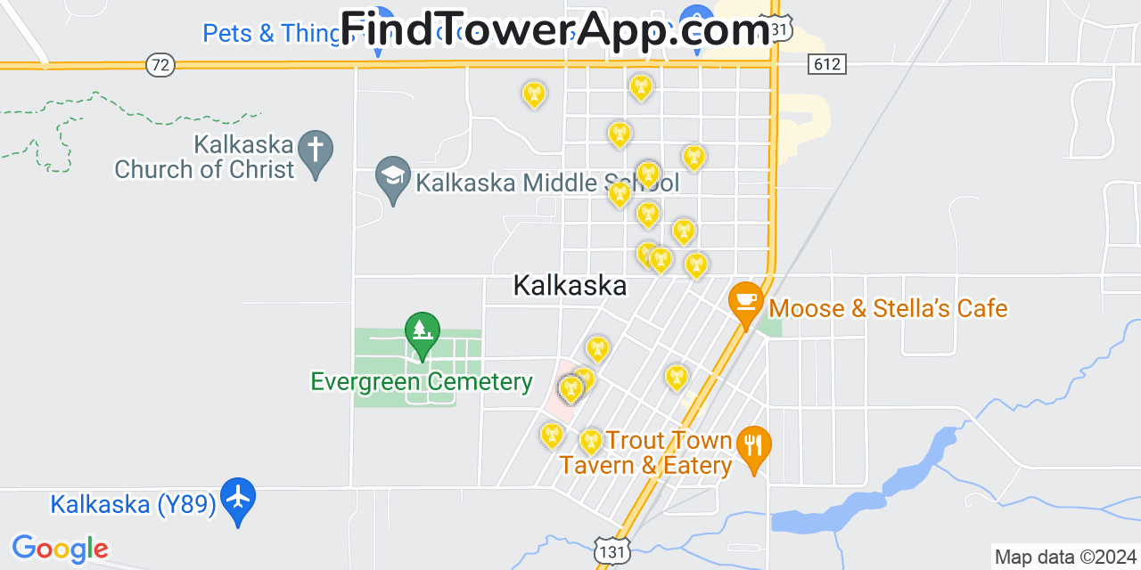 AT&T 4G/5G cell tower coverage map Kalkaska, Michigan