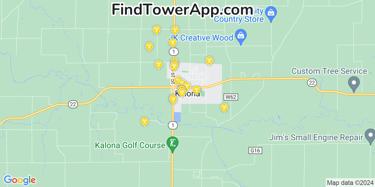 AT&T 4G/5G cell tower coverage map Kalona, Iowa