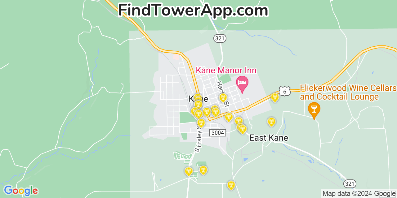 Verizon 4G/5G cell tower coverage map Kane, Pennsylvania