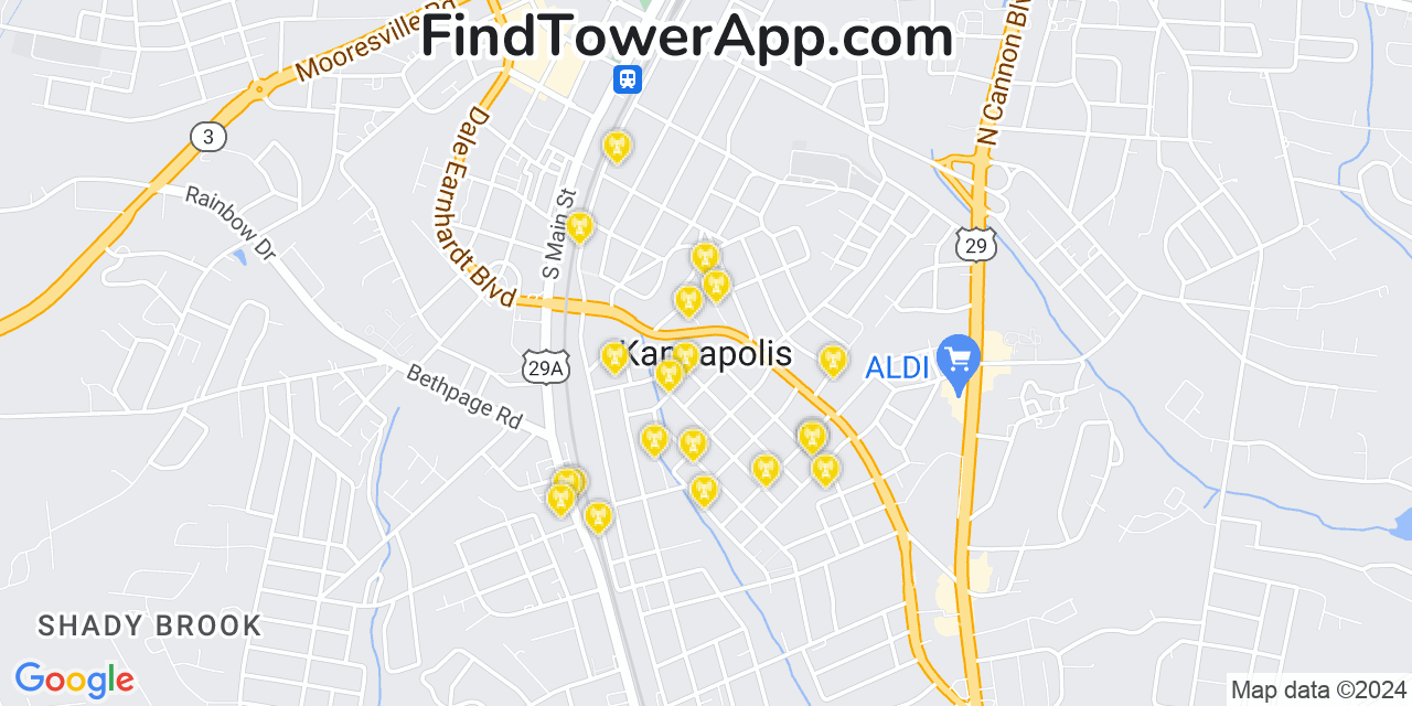 T-Mobile 4G/5G cell tower coverage map Kannapolis, North Carolina