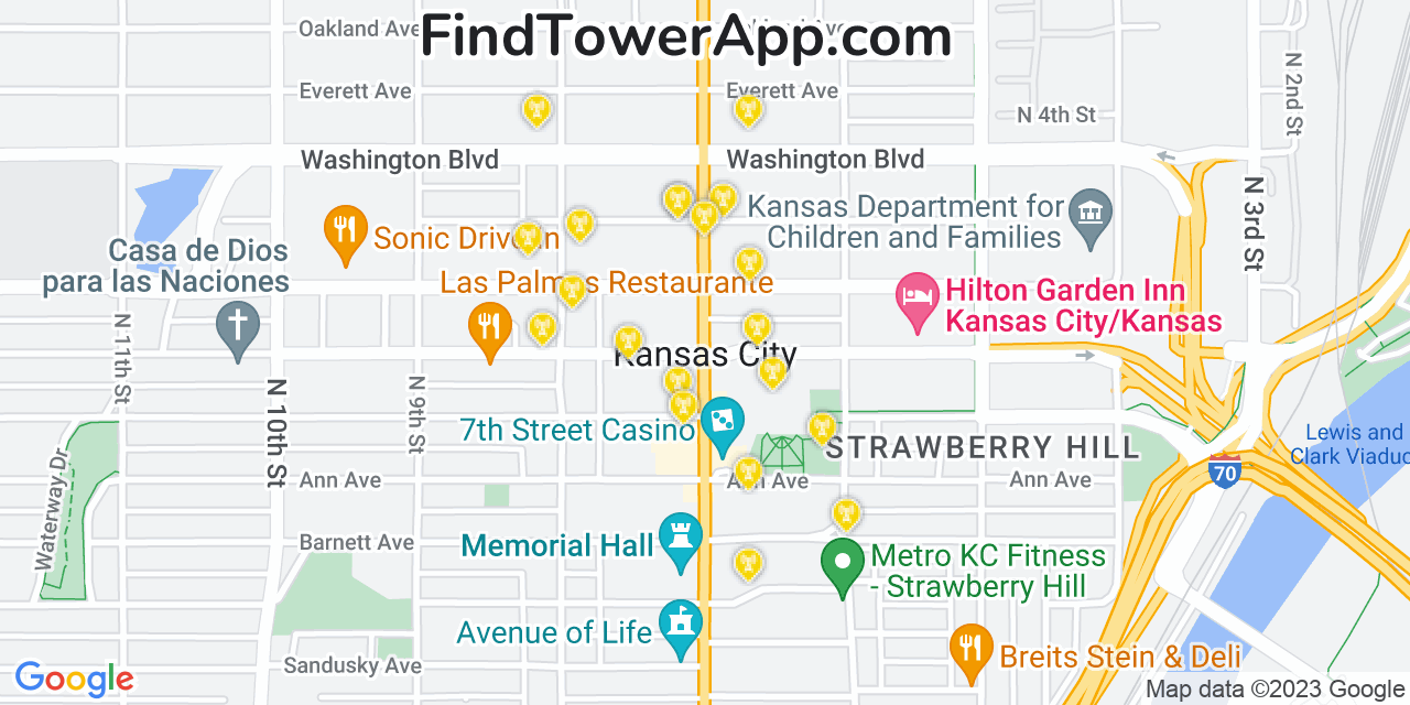 AT&T 4G/5G cell tower coverage map Kansas City, Kansas