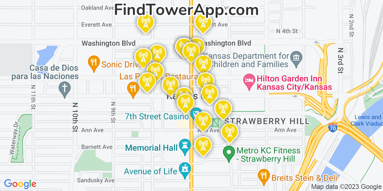 Verizon 4G/5G cell tower coverage map Kansas City, Kansas