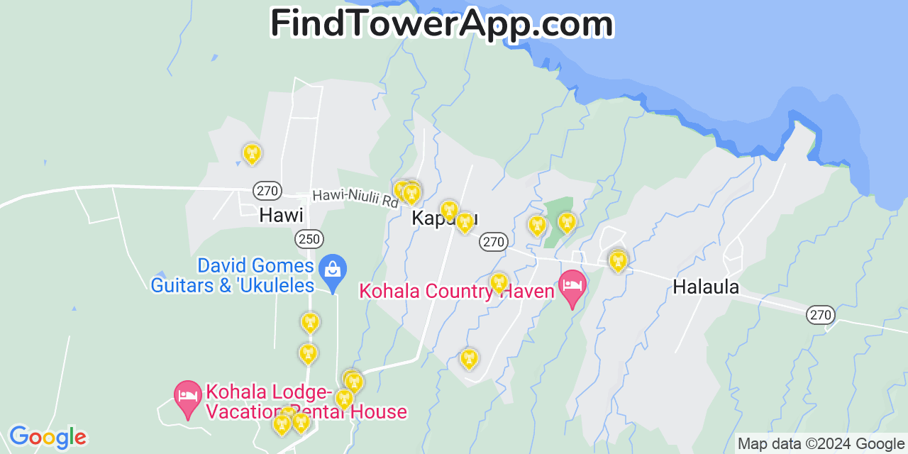 AT&T 4G/5G cell tower coverage map Kapaau, Hawaii