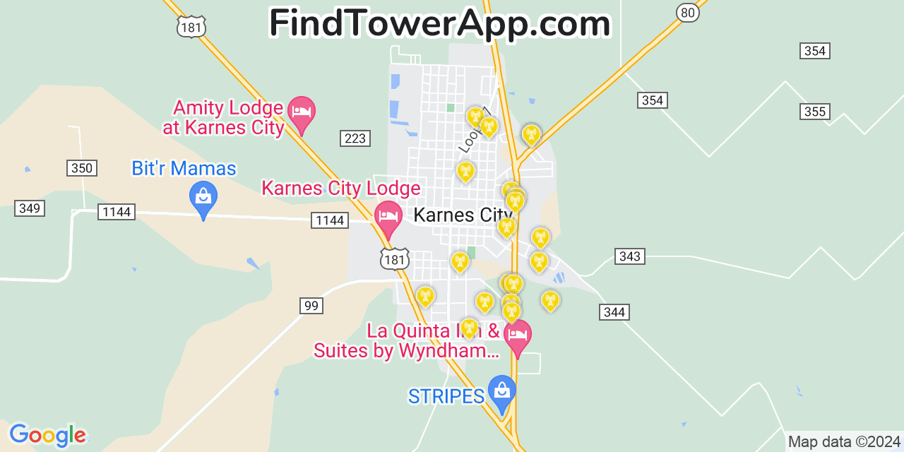AT&T 4G/5G cell tower coverage map Karnes City, Texas
