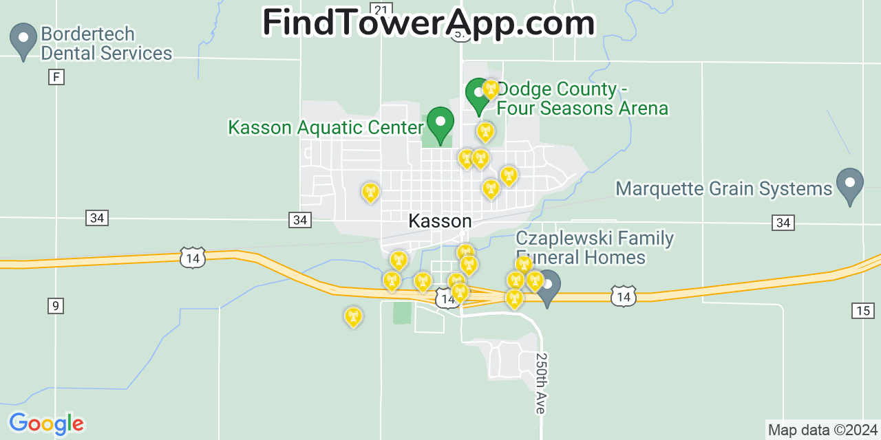 AT&T 4G/5G cell tower coverage map Kasson, Minnesota