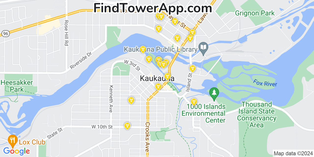 AT&T 4G/5G cell tower coverage map Kaukauna, Wisconsin