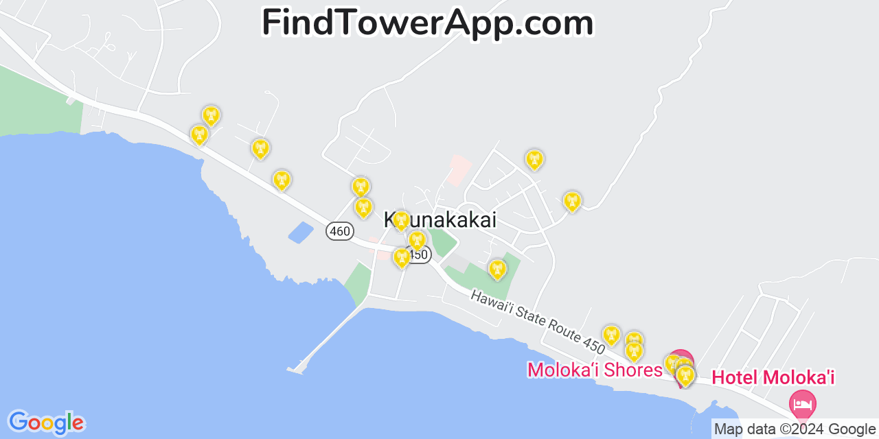 T-Mobile 4G/5G cell tower coverage map Kaunakakai, Hawaii