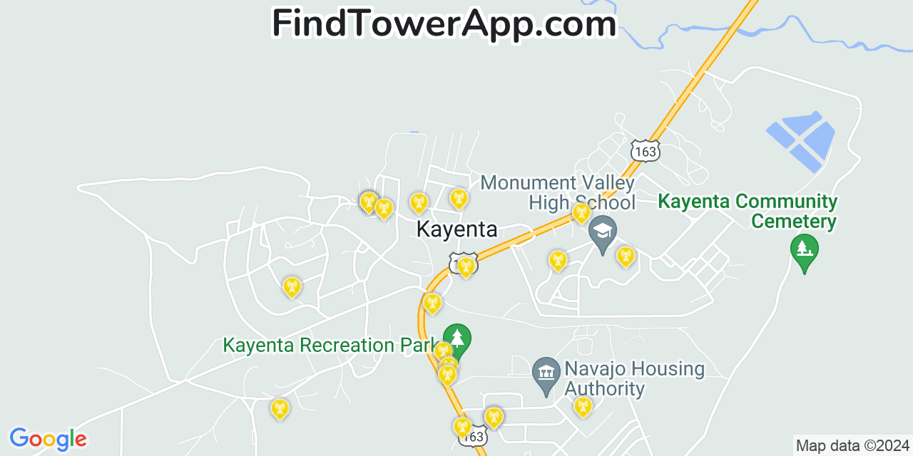 Verizon 4G/5G cell tower coverage map Kayenta, Arizona