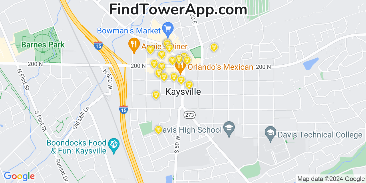 AT&T 4G/5G cell tower coverage map Kaysville, Utah