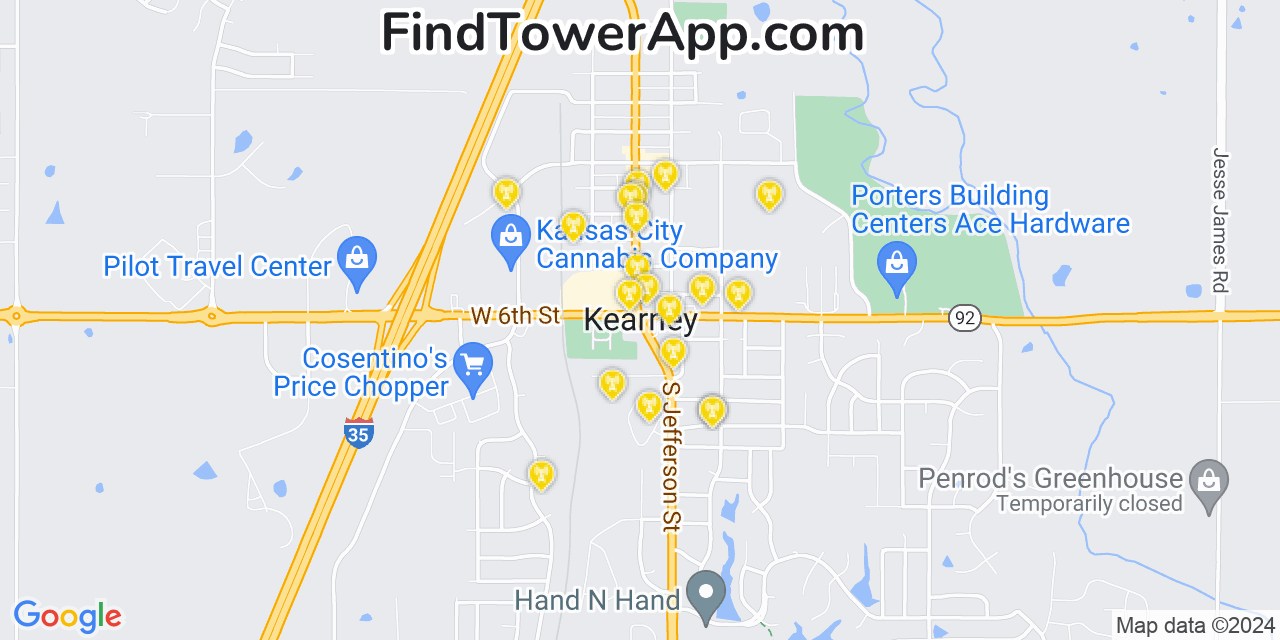 AT&T 4G/5G cell tower coverage map Kearney, Missouri