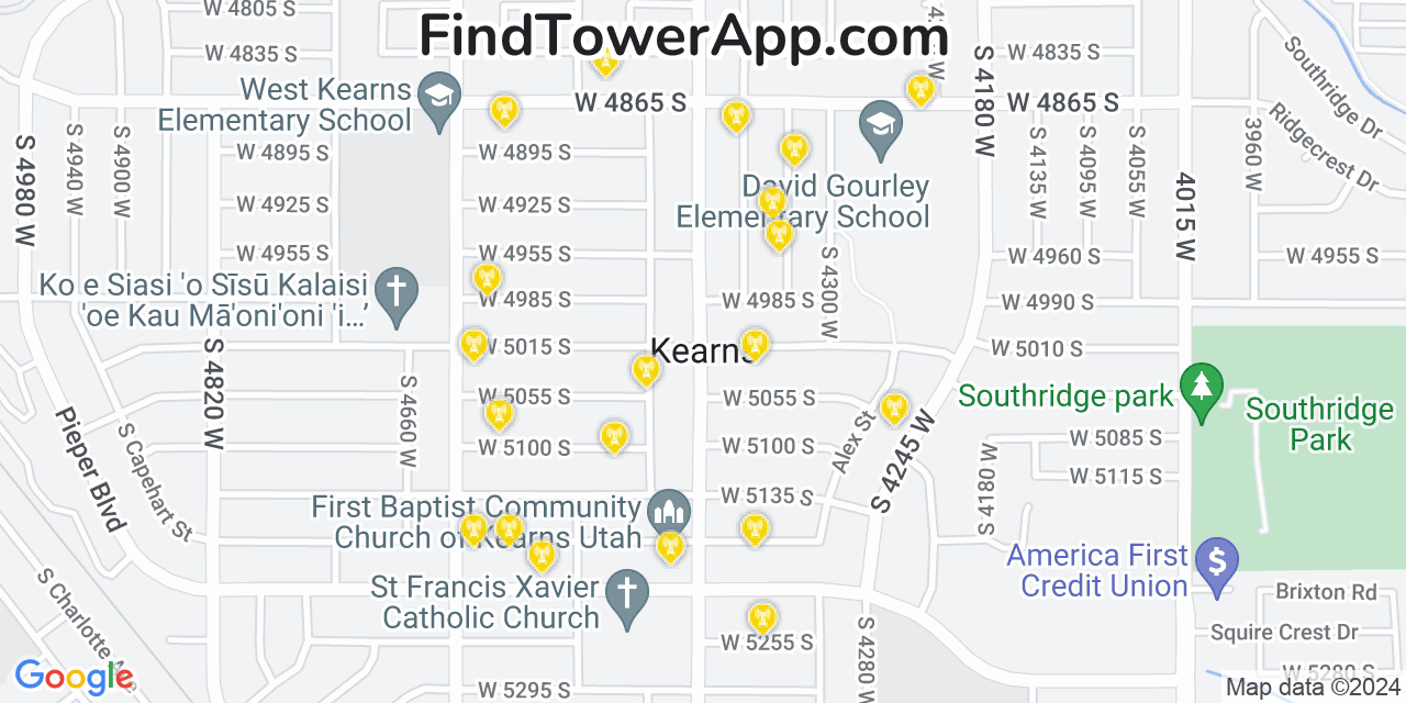 Verizon 4G/5G cell tower coverage map Kearns, Utah