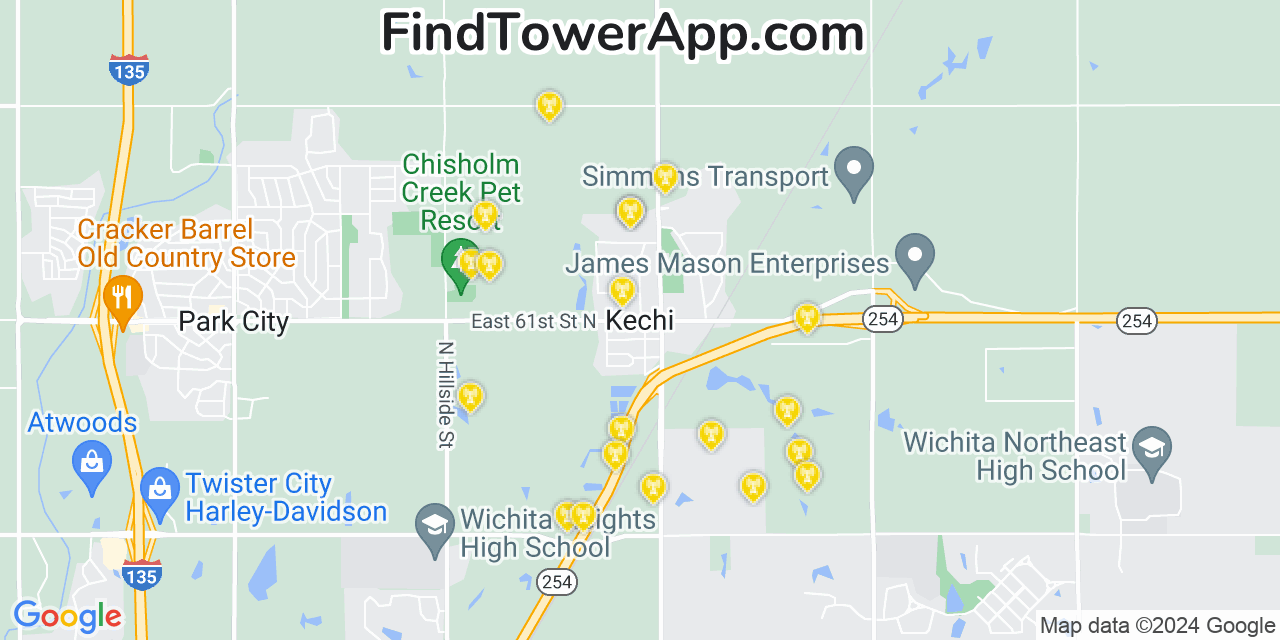 AT&T 4G/5G cell tower coverage map Kechi, Kansas
