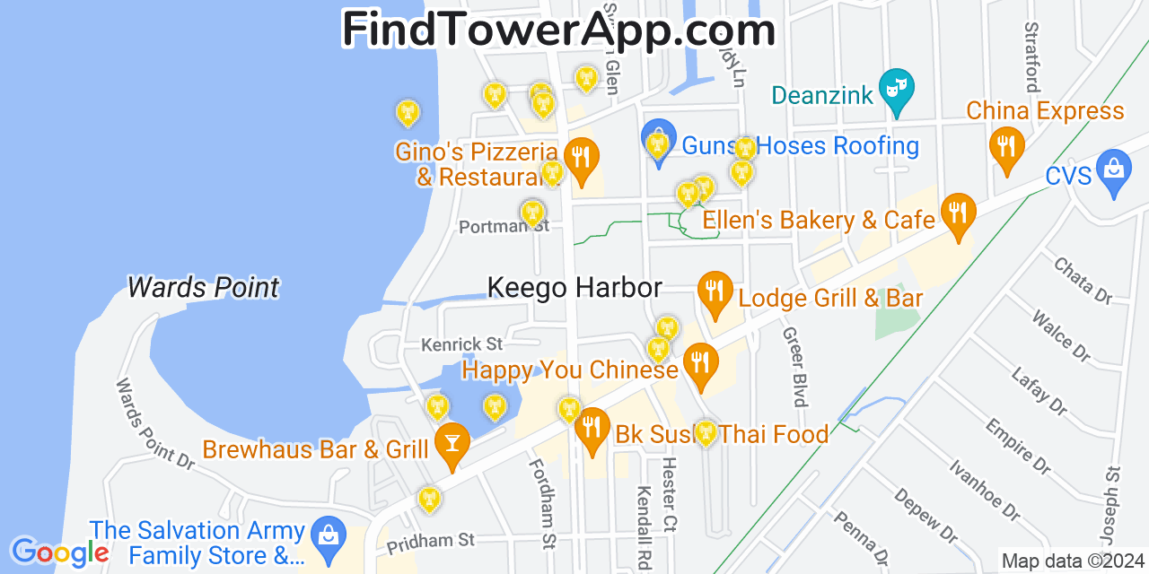 AT&T 4G/5G cell tower coverage map Keego Harbor, Michigan