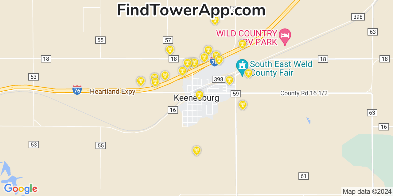 Verizon 4G/5G cell tower coverage map Keenesburg, Colorado