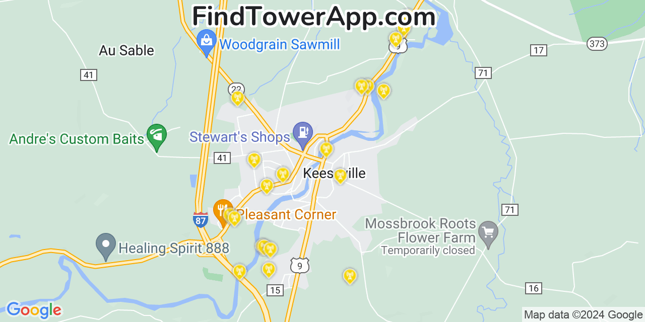 AT&T 4G/5G cell tower coverage map Keeseville, New York