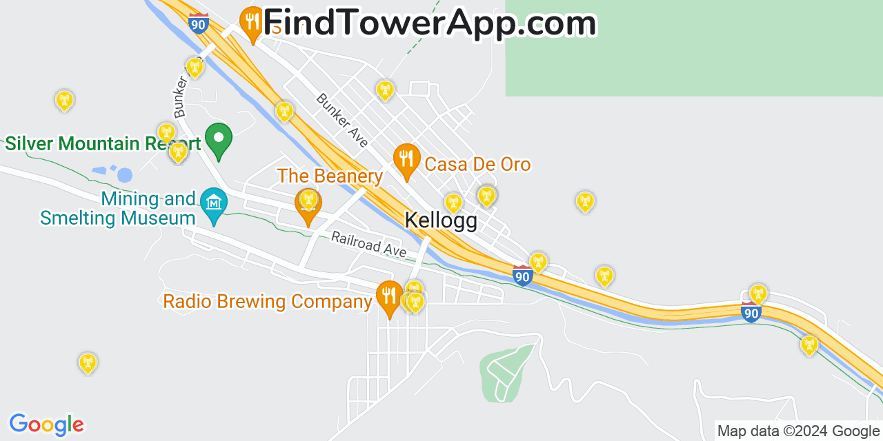 AT&T 4G/5G cell tower coverage map Kellogg, Idaho