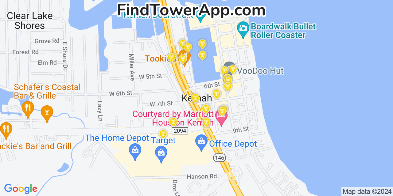 Verizon 4G/5G cell tower coverage map Kemah, Texas