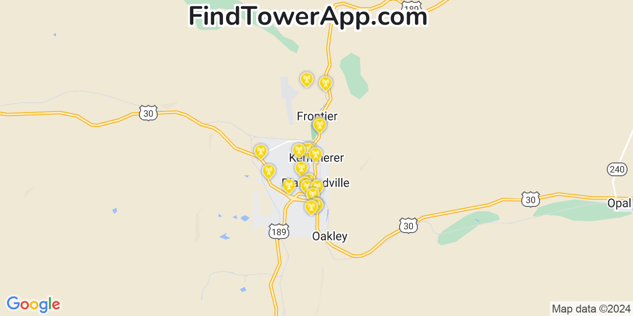 AT&T 4G/5G cell tower coverage map Kemmerer, Wyoming