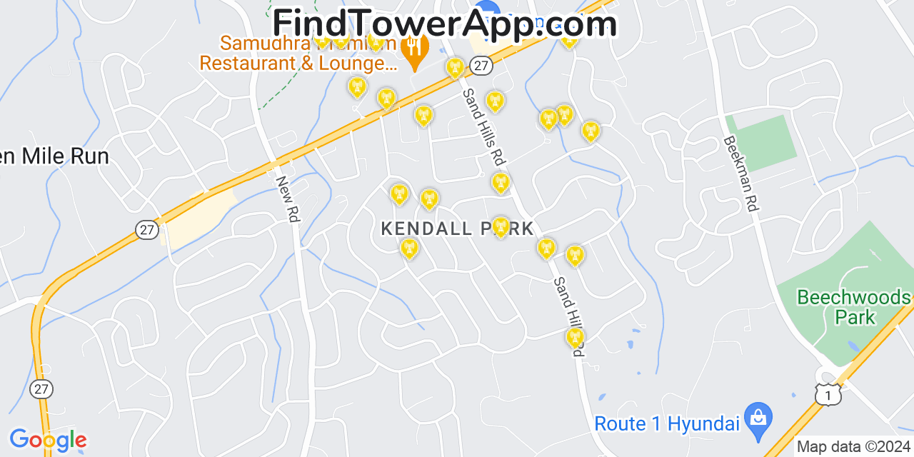 AT&T 4G/5G cell tower coverage map Kendall Park, New Jersey