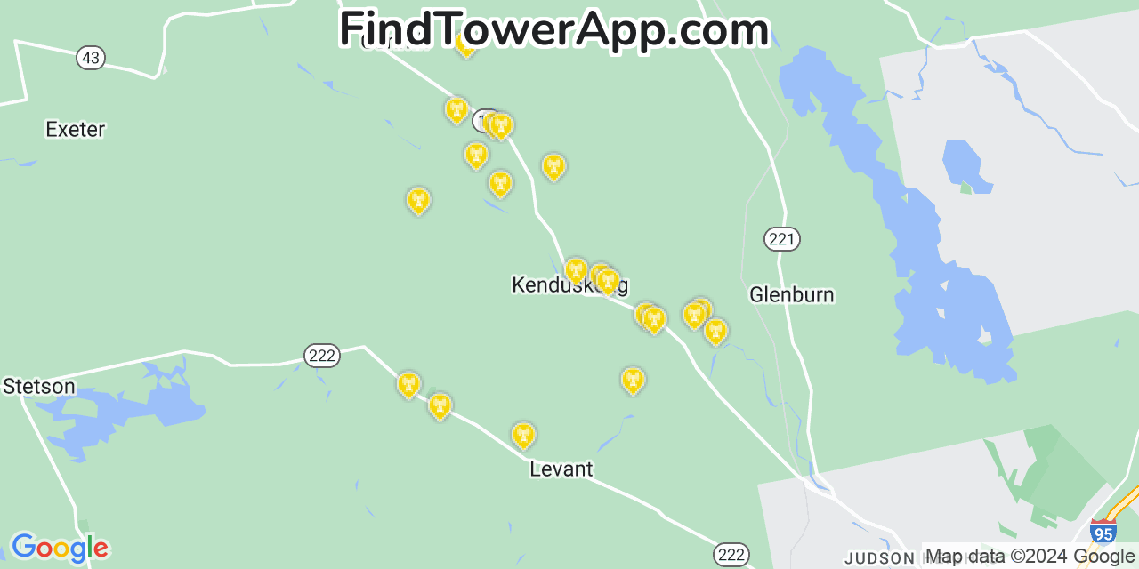 AT&T 4G/5G cell tower coverage map Kenduskeag, Maine