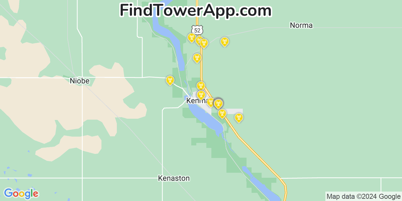 AT&T 4G/5G cell tower coverage map Kenmare, North Dakota