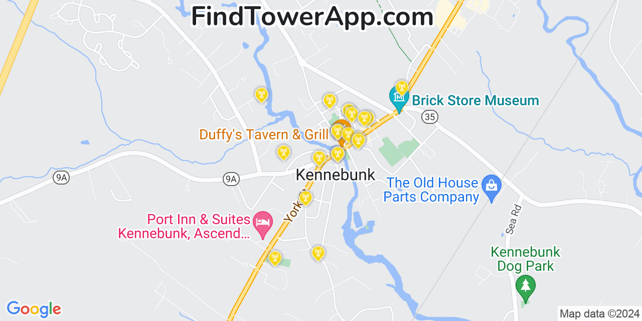 AT&T 4G/5G cell tower coverage map Kennebunk, Maine
