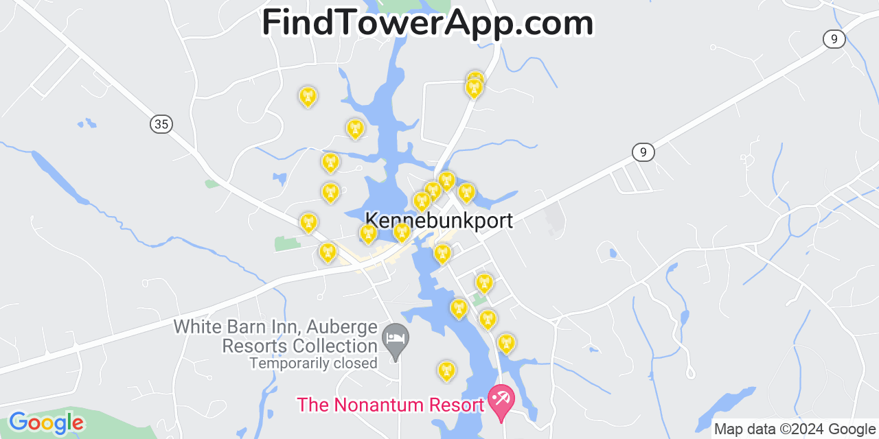 AT&T 4G/5G cell tower coverage map Kennebunkport, Maine