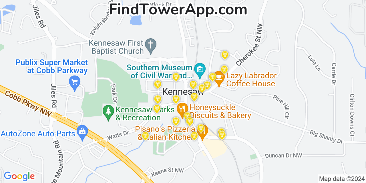 AT&T 4G/5G cell tower coverage map Kennesaw, Georgia
