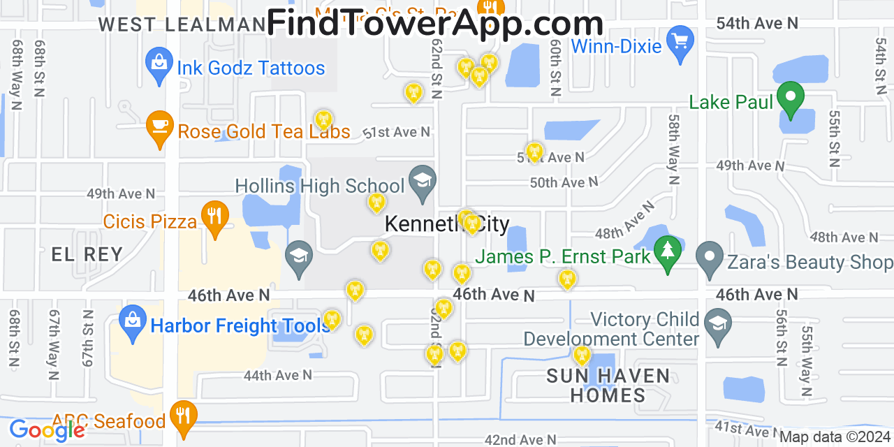 T-Mobile 4G/5G cell tower coverage map Kenneth City, Florida