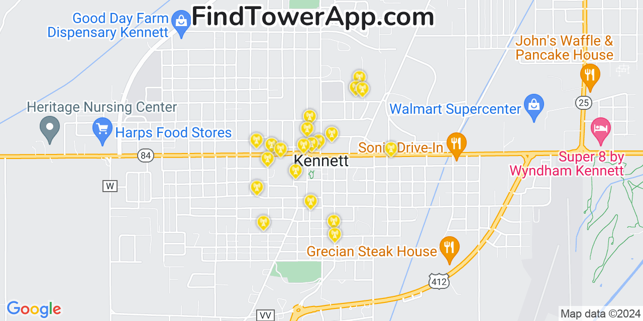 AT&T 4G/5G cell tower coverage map Kennett, Missouri