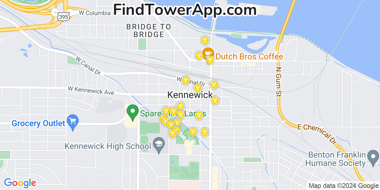 AT&T 4G/5G cell tower coverage map Kennewick, Washington