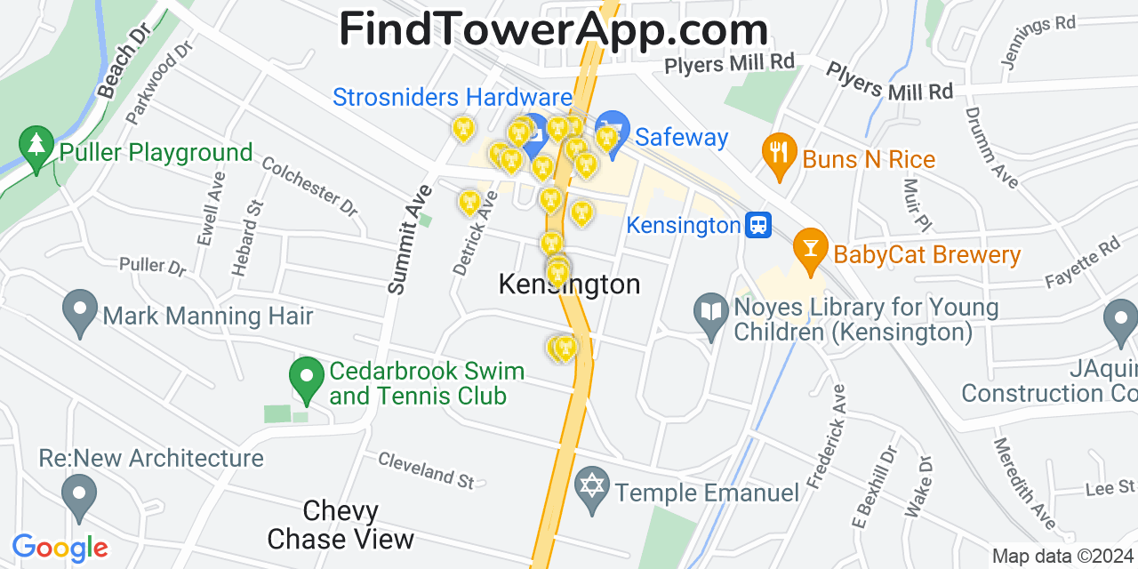 AT&T 4G/5G cell tower coverage map Kensington, Maryland