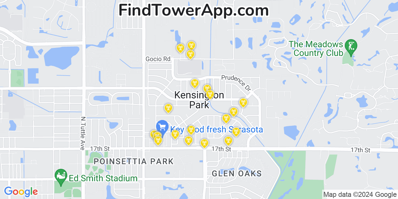 AT&T 4G/5G cell tower coverage map Kensington Park, Florida