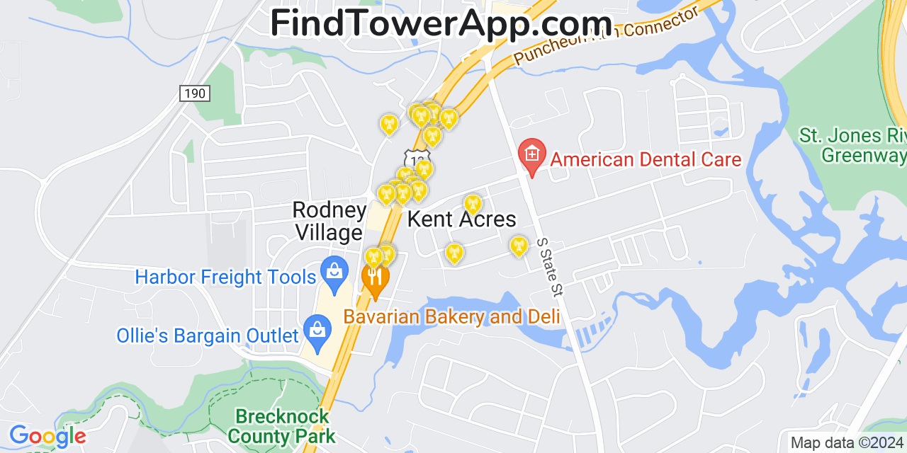 AT&T 4G/5G cell tower coverage map Kent Acres, Delaware