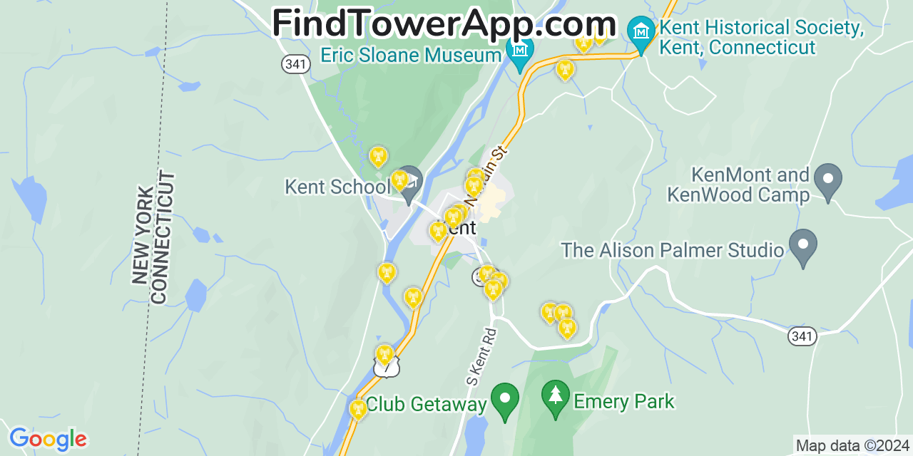 AT&T 4G/5G cell tower coverage map Kent, Connecticut