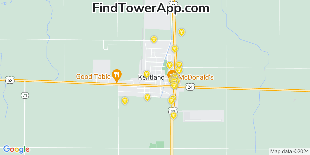 AT&T 4G/5G cell tower coverage map Kentland, Indiana
