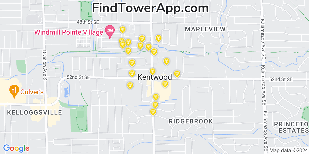 AT&T 4G/5G cell tower coverage map Kentwood, Michigan